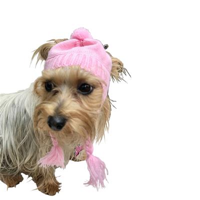 Cozy Pink Scottish Cable Knit Dog Hat - Warm Acrylic Pet Beanie