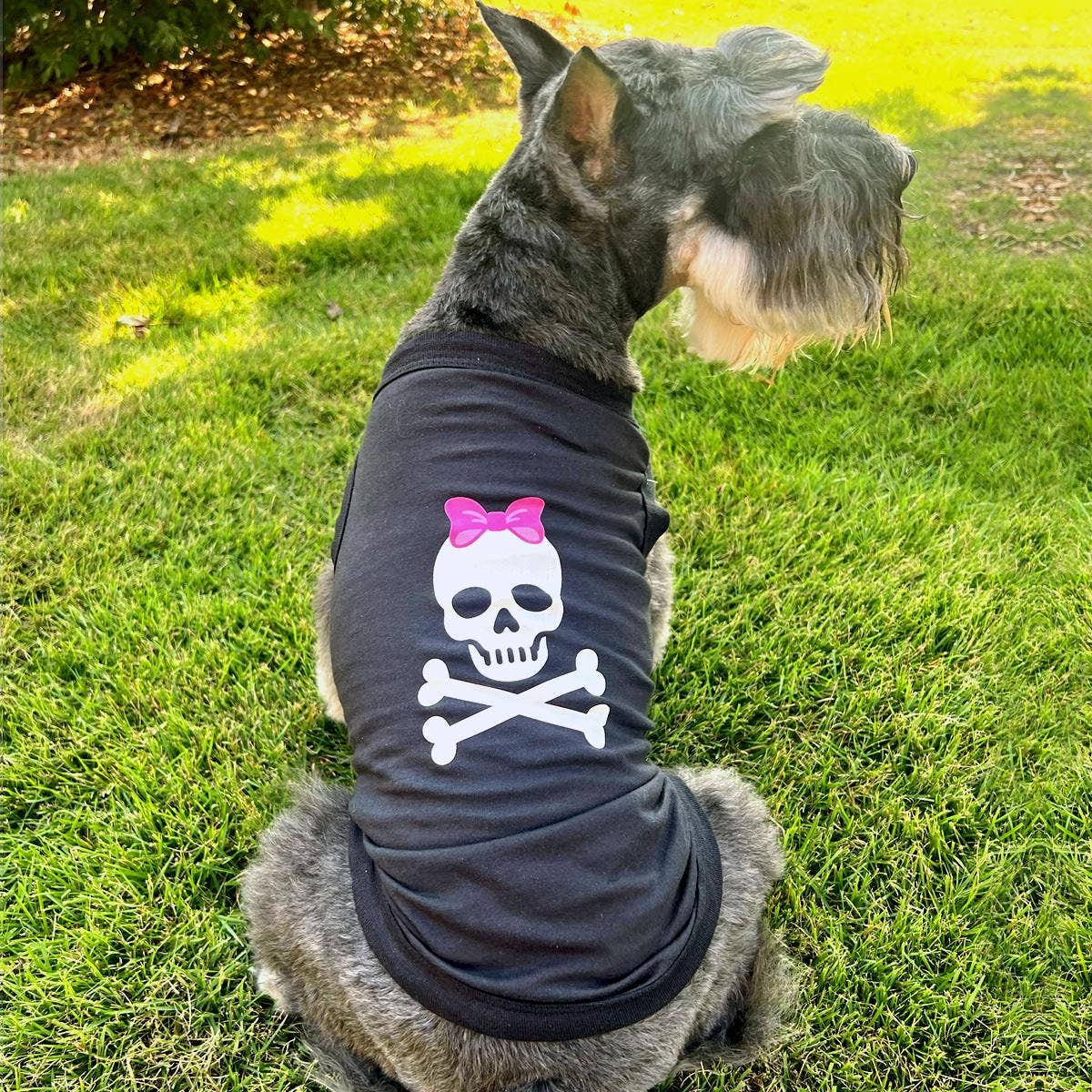 Pirate Skull with Pink Bow Dog Tank - Jet Black