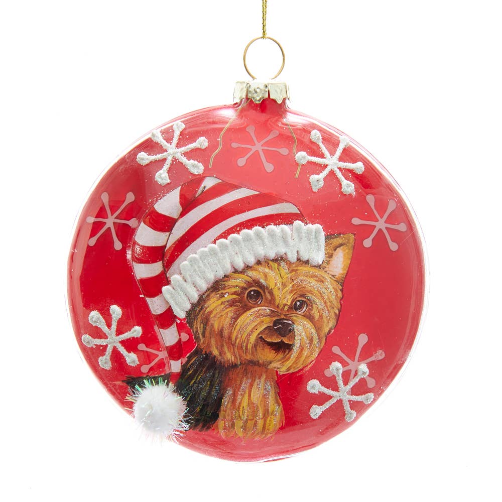 100MM YORKSHRE TERRIER CHRISTMAS DISC ORNAMENT