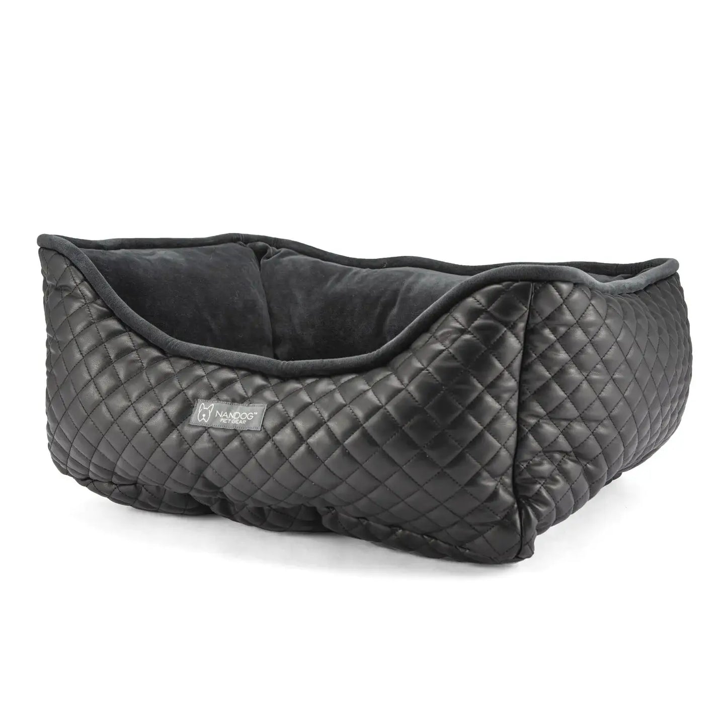 NANDOG Prive Collection Quilted Vegan Leather Black Dog & Cat Bed