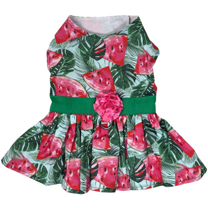 Playful Juicy Watermelon Dog Dress with Matching Leash for Pups