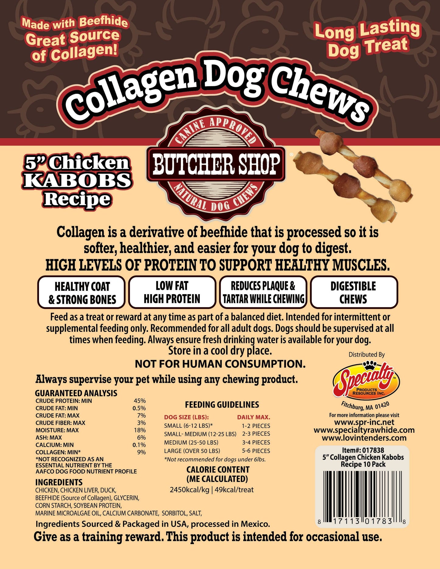 Butcher Shop Collagen Dog Chews 5" Chicken Kabobs 10-Pk