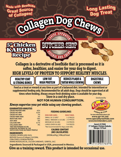 Butcher Shop Collagen Dog Chews 5" Chicken Kabobs 10-Pk