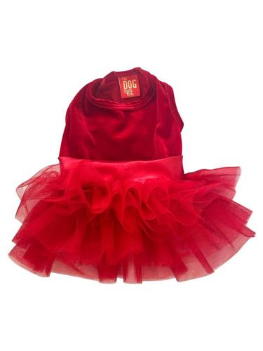 Luxurious Red Velvet Fufu Tutu Dress for Dogs, Festive Pet Party Apparel