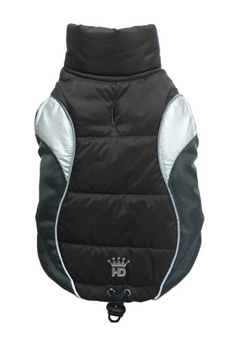 Durable Reflective Black Puffer Vest for Dogs with Warm Fleece Lining