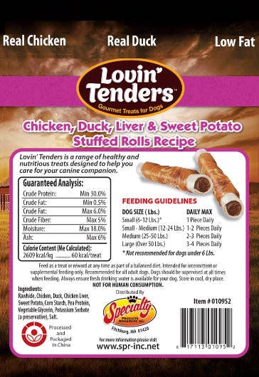 Lovin' Tenders Chicken, Duck, Liver, Sweet Potato Rolls 10Pk