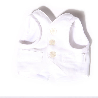 The Wyatt Elegant White Linen Dog Harness Vest with Adjustable D-Ring Leash