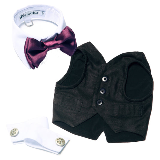 The Gavin Black Raw Silk Dog Harness Vest for Special Occasions Adjustable Fit