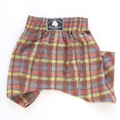 Brown and Lime Seersucker Boxer Shorts for Dogs
