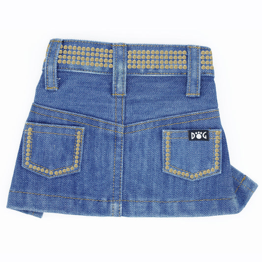 Chic Jane Denim Dog Skirt with Gold Nailheads - Fashionable Pet Apparel for All Sizes