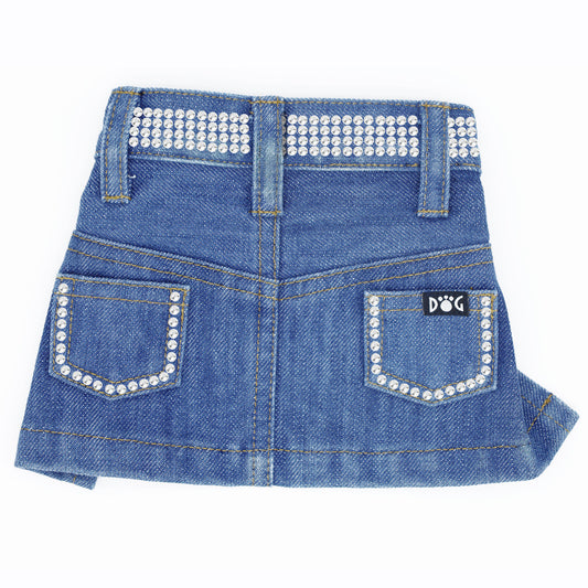 Dazzling Jane Rhinestone Denim Dog Skirt - Sparkle Waist & Pockets, Velcro Closure