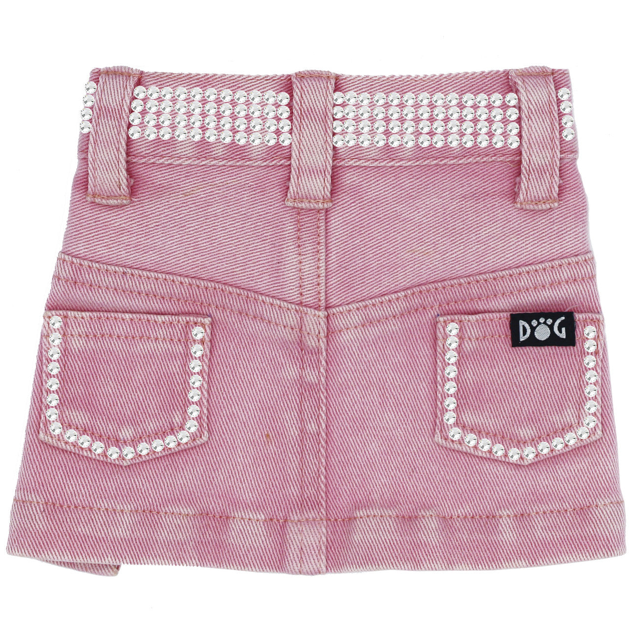 Sparkling Pink Jane Denim Dog Skirt with Rhinestones, Velcro Closure, All Sizes