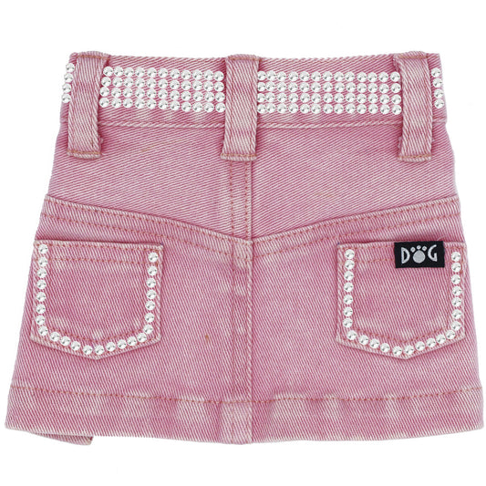 Sparkling Pink Jane Denim Dog Skirt with Rhinestones, Velcro Closure, All Sizes