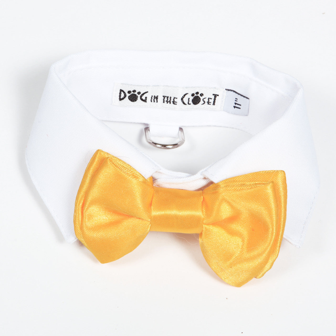 Elegant White Dog Shirt Collar with D-Ring and Yellow Bow Tie
