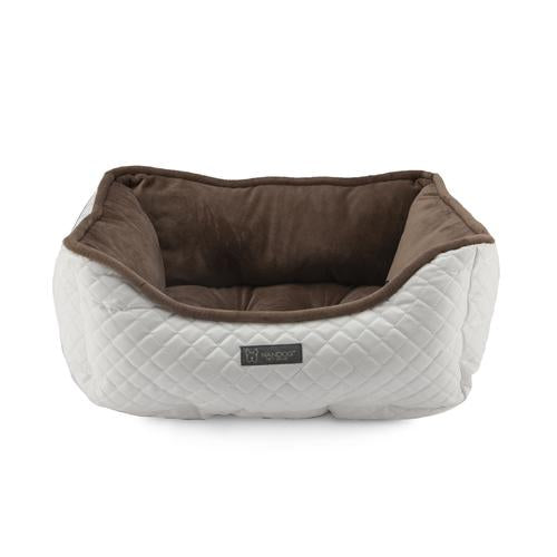 Nandog Prive Luxury Quilted Vegan Leather Pet Bed - White & Brown
