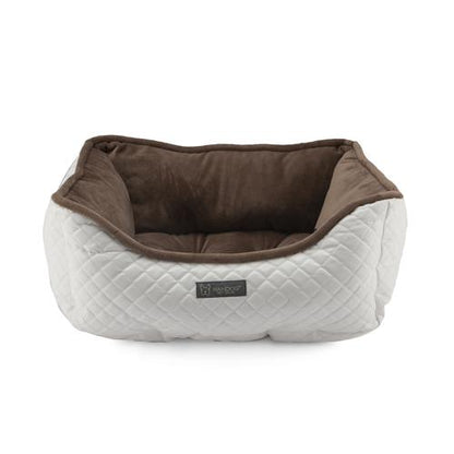 Nandog Prive Luxury Quilted Vegan Leather Pet Bed - White & Brown