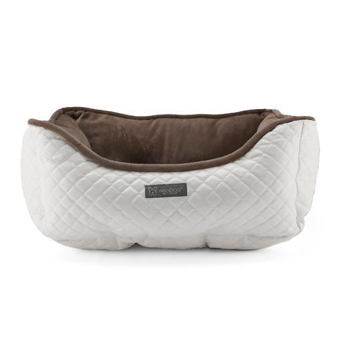 Nandog Prive Luxury Quilted Vegan Leather Pet Bed - White & Brown