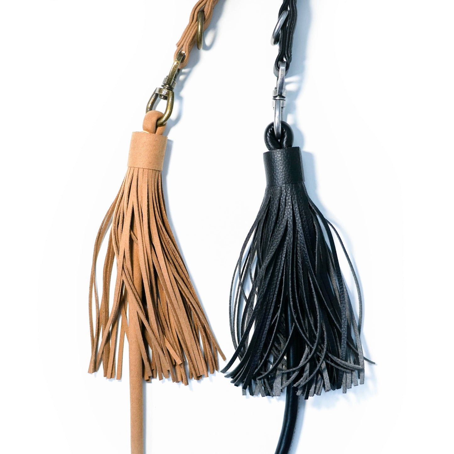 Tan Fringed Leash Western Style Silver-Powered Freshness Microfiber Suede Fringed Style with Turquoise Studs