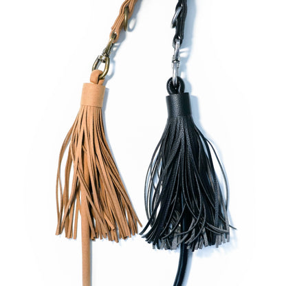 Tan Fringed Leash Western Style Silver-Powered Freshness Microfiber Suede Fringed Style with Turquoise Studs