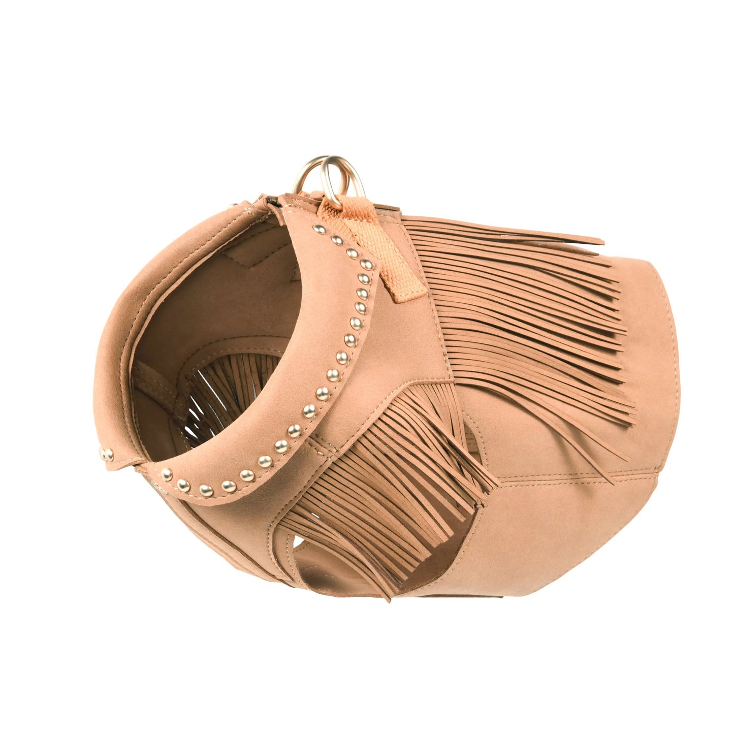 Tan Fringed Harness Jacket Western Style Silver-Powered Freshness Microfiber Suede