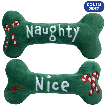 Huxley & Kent Naughty & Nice Double-Sided Durable Squeaky Bone Dog Toy