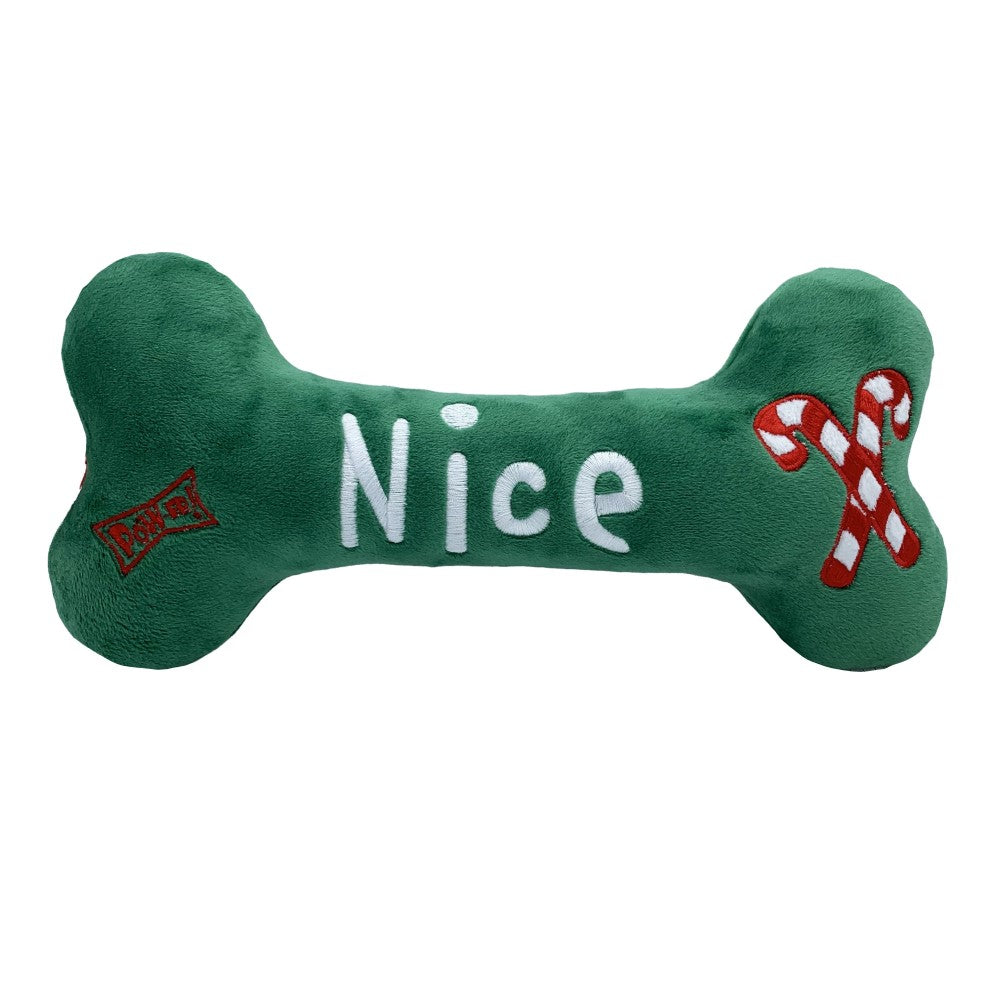 Huxley & Kent Naughty & Nice Double-Sided Durable Squeaky Bone Dog Toy