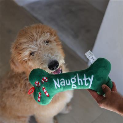 Huxley & Kent Naughty & Nice Double-Sided Durable Squeaky Bone Dog Toy