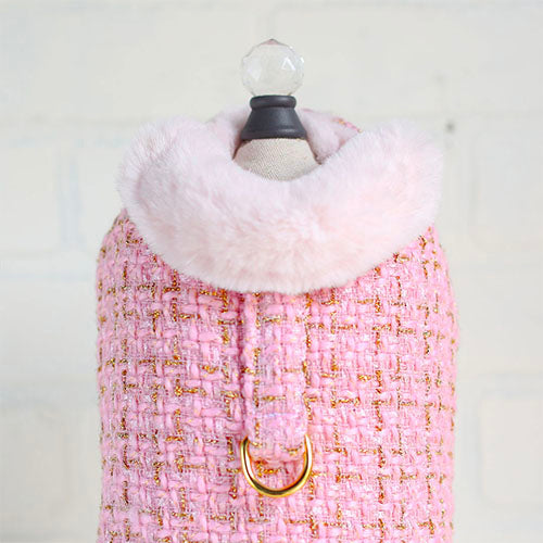 Chantel Tweed Dog Coat: Luxurious Warm Faux Fur Lined Adjustable Pet Apparel