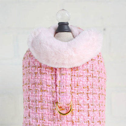 Chantel Tweed Dog Coat: Luxurious Warm Faux Fur Lined Adjustable Pet Apparel