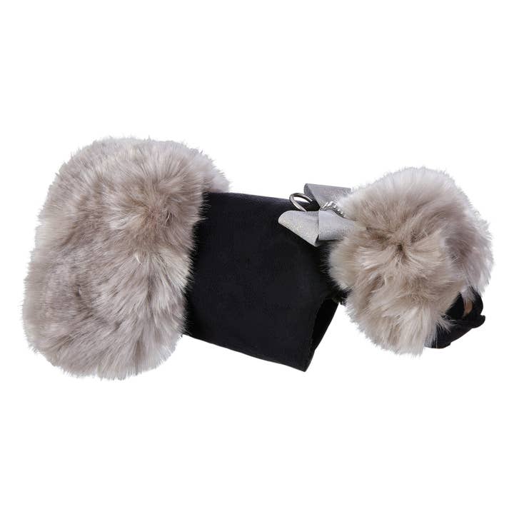 Shimmering Platinum Glitzerati Nouveau Bow Dog Coat - Faux Fur Lined Ultrasuede