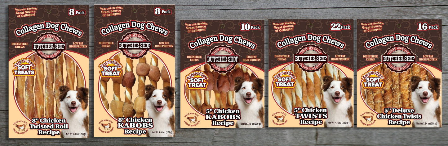 Butcher Shop Collagen Dog Chews 8" Chicken Kabobs 8-Pk