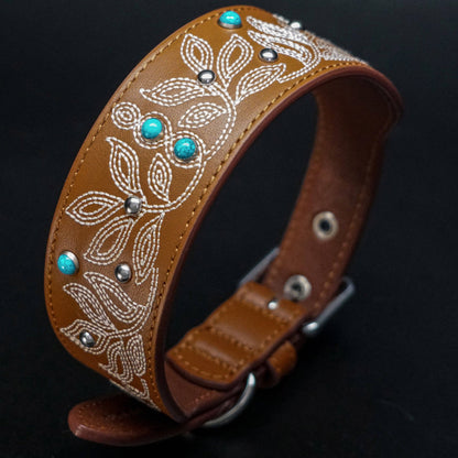 Tan/Brown Collar Western Style Premium Leather Collar - Western Style