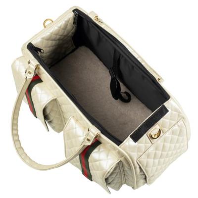 Petote Marlee 2 Ivory Quilted Airline Approved Designer Dog Carrier Tote Bag