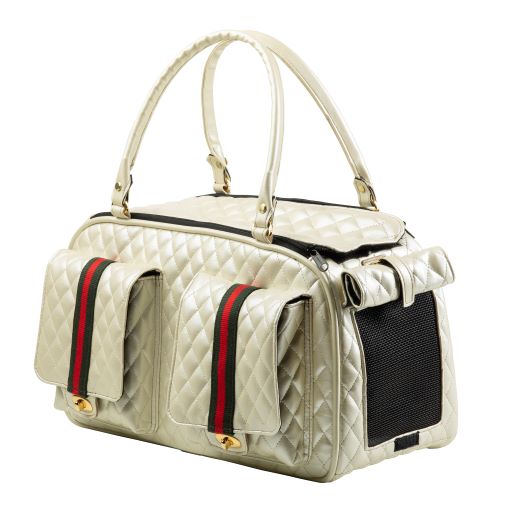 Petote Marlee 2 Ivory Quilted Airline Approved Designer Dog Carrier Tote Bag