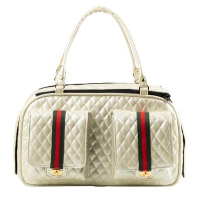 Petote Marlee 2 Ivory Quilted Airline Approved Designer Dog Carrier Tote Bag
