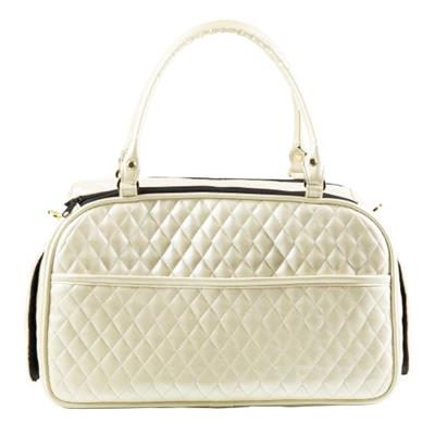 Petote Marlee 2 Ivory Quilted Airline Approved Designer Dog Carrier Tote Bag