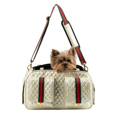 Petote Marlee 2 Ivory Quilted Airline Approved Designer Dog Carrier Tote Bag