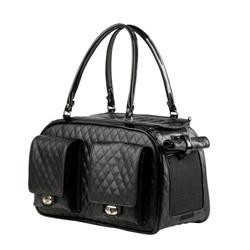 Petote Marlee 2 Black Quilted Designer Dog Carrier Bag Crossbody Strap Airline Approved