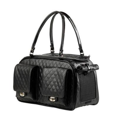 Petote Marlee 2 Black Quilted Designer Dog Carrier Bag Crossbody Strap Airline Approved