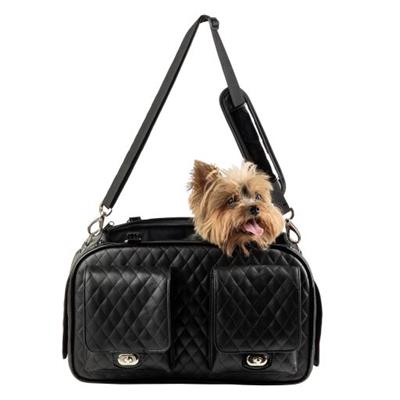 Petote Marlee 2 Black Quilted Designer Dog Carrier Bag Crossbody Strap Airline Approved