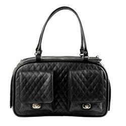 Petote Marlee 2 Black Quilted Designer Dog Carrier Bag Crossbody Strap Airline Approved