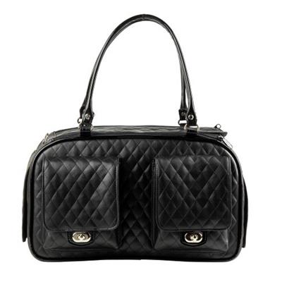 Petote Marlee 2 Black Quilted Designer Dog Carrier Bag Crossbody Strap Airline Approved