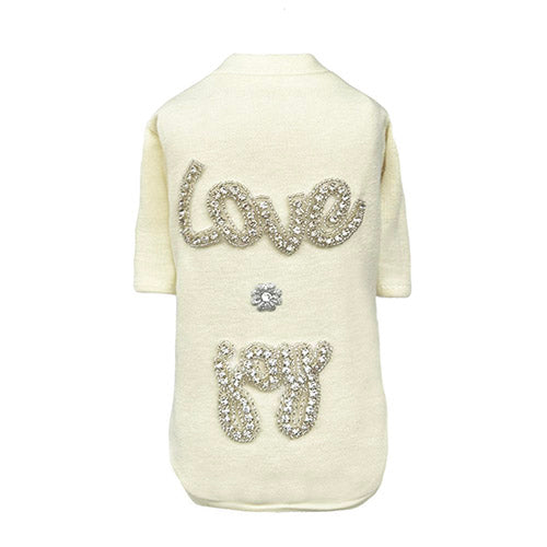Elegant Love n Joy Ivory Dog Tee with Swarovski Crystal Embellishments