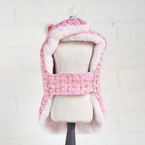 Chantel Tweed Dog Coat: Luxurious Warm Faux Fur Lined Adjustable Pet Apparel
