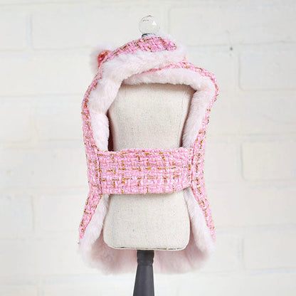 Chantel Tweed Dog Coat: Luxurious Warm Faux Fur Lined Adjustable Pet Apparel