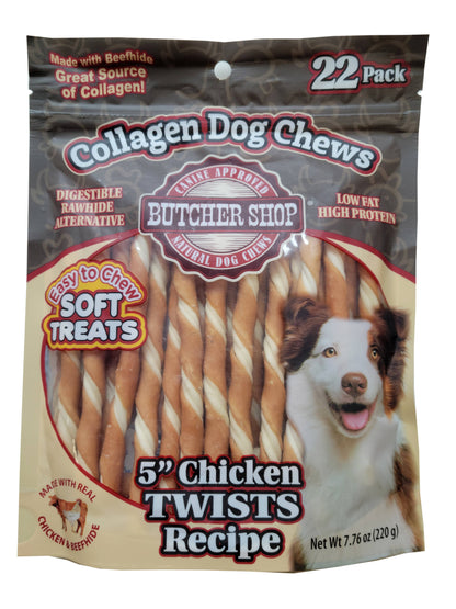 Butcher Shop Collagen Dog Chews 5" Chicken Twists 22-Pk
