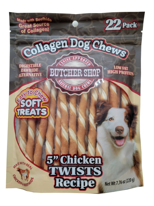 Butcher Shop Collagen Dog Chews 5" Chicken Twists 22-Pk