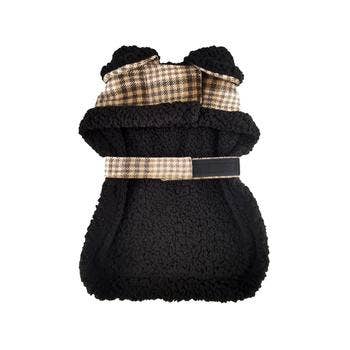 Sherpa-Lined Dog Harness Coat - Brown & White Plaid