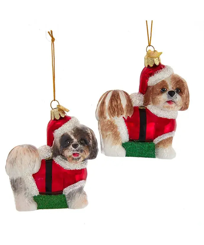 3.5" Noble Glass Tan Shih-Tzu W/Santa Suit