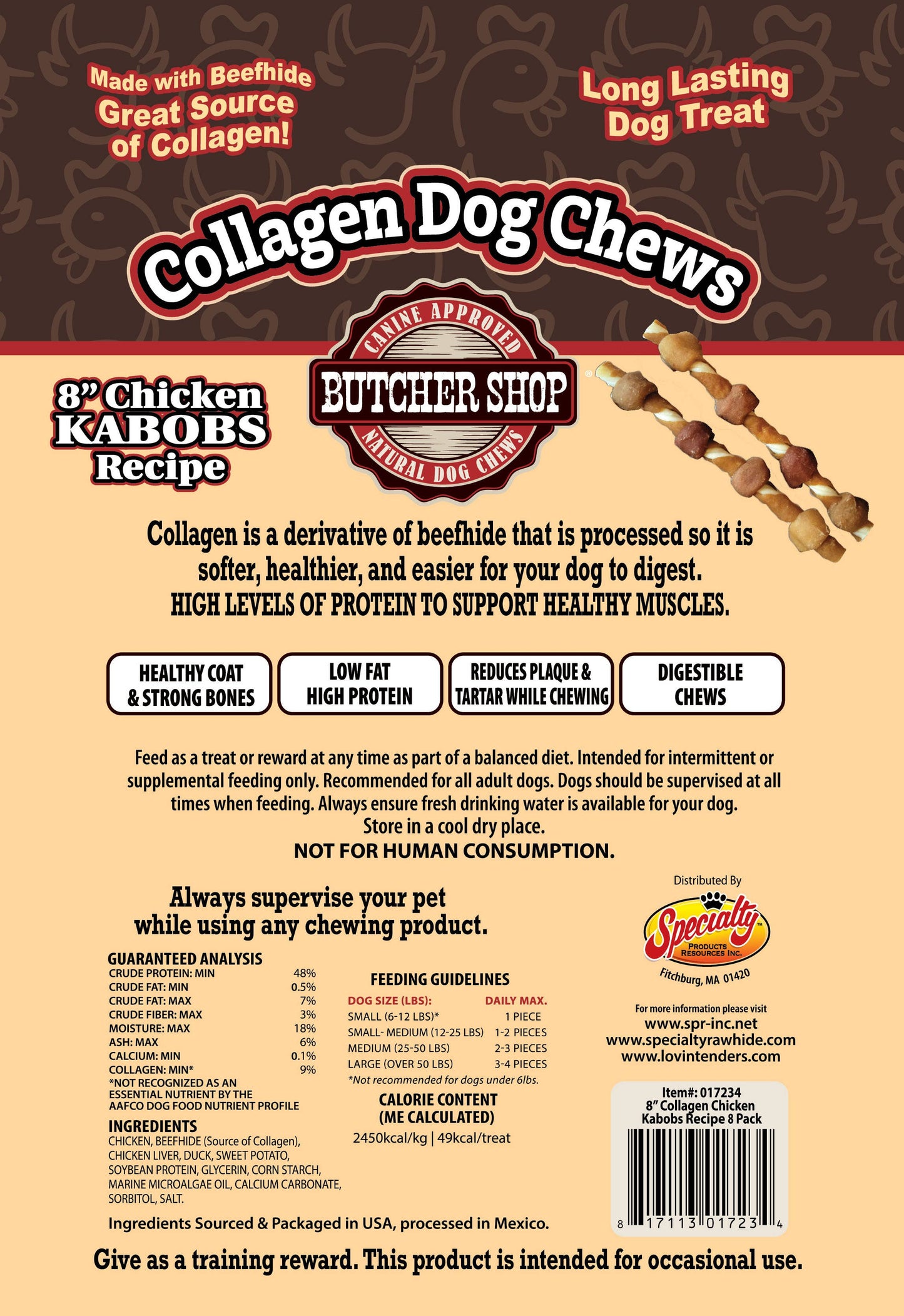 Butcher Shop Collagen Dog Chews 8" Chicken Kabobs 8-Pk